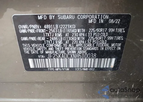 2022 Subaru Forester Premium from USA, damaged, VIN JF2SKADCXNH510038
